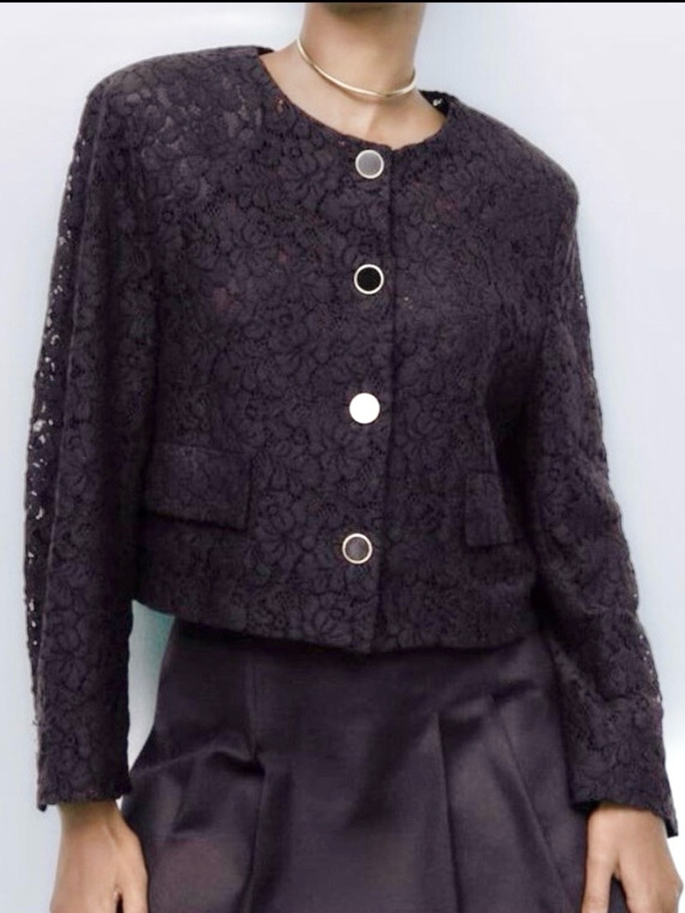 Zara Black Lace Blazer with Buttons